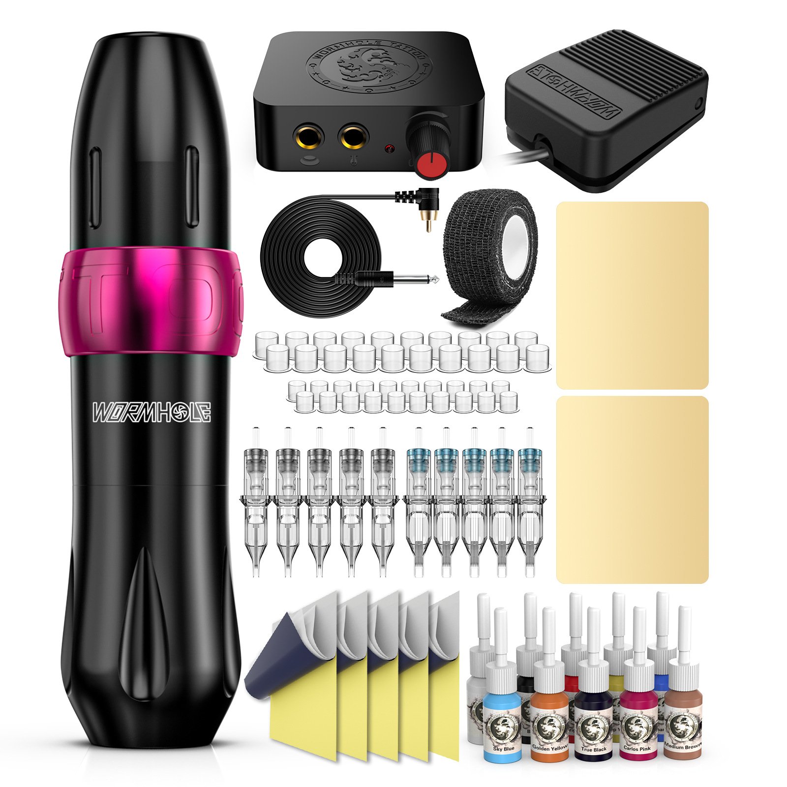 2024 Beginners Tattoo Machine Set Permanent Tattoo Artist Power Supply 10pcs Cartridge Needle Ink Complete Tattoo Pen Kit