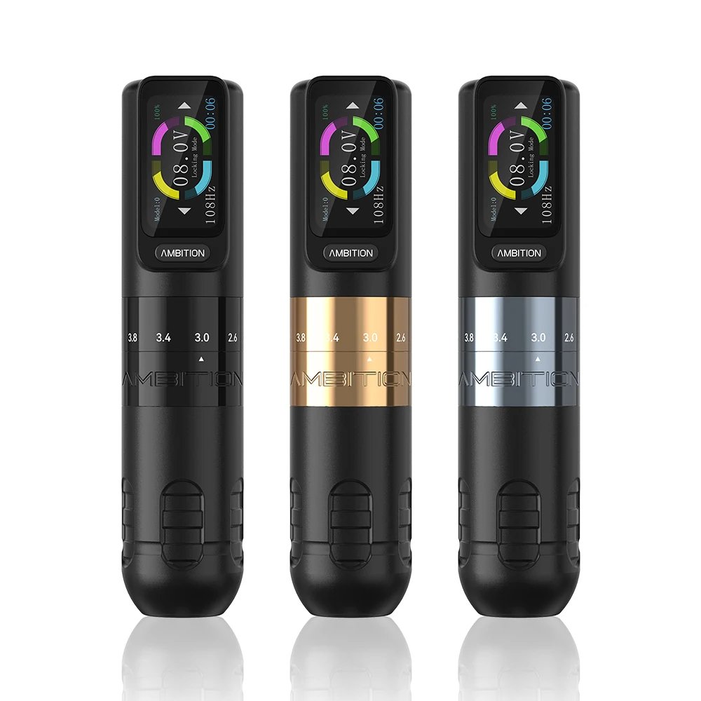Ambition Seher 2400mAh Powerful Coreless Motor 2.2-4.2mm Adjustable Stroke Wireless Tattoo Machine Pen with 20 Cartridge Needle