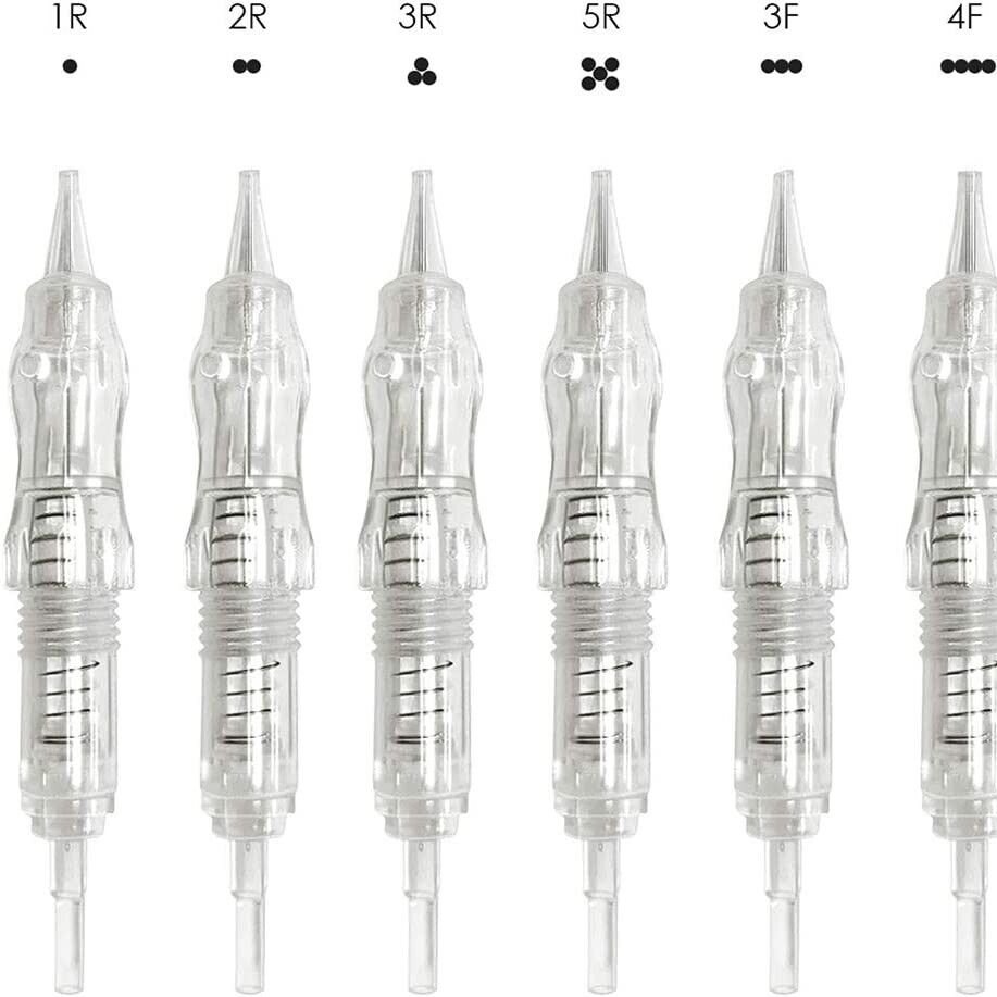 10pcs Cartridge Needles 1RL0.16mm Sterile Permanent Makeup Eyebrow Lip Eyeliner Needles with Metal Tips Tube Disposable Supplies
