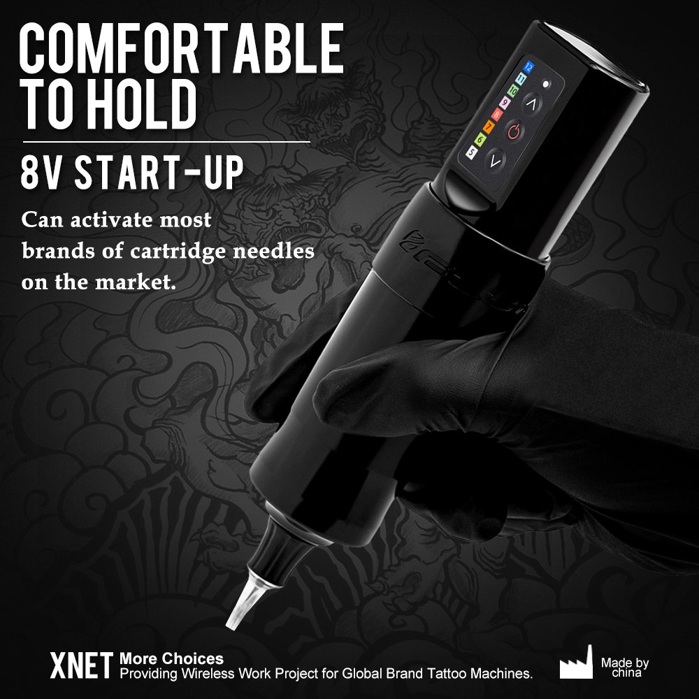 XNET F L U X Professional Powerful Coreless Motor 4mm Stroke Wireless Tattoo Pen Machine with Double Battery for Body Art