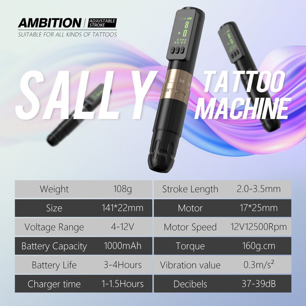 Ambition Sally 2.0-3.5mm Adjustable Stroke Smp Wireless Eyebrow Tattoo P M U Permanent Makeup Pen Machine for Eyeliner Lips
