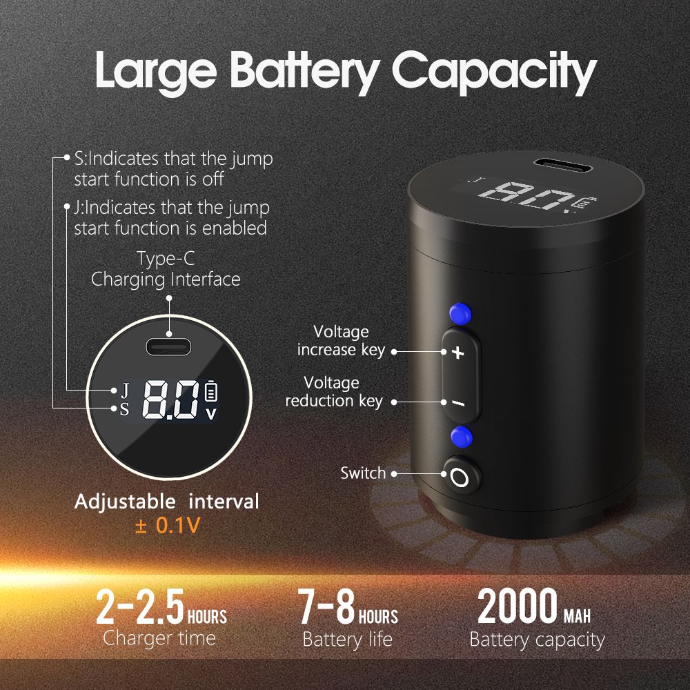 Ambition Ninja Max 2000mAh 3.5mm/4mm Stroke Powerful Coreless Motor Wireless Rotary Tattoo Pen Machine for Artists Body Art