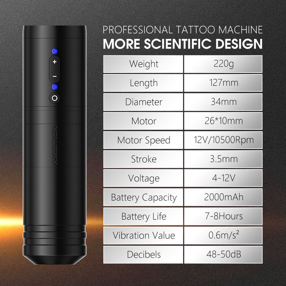 Ambition Ninja Max 2000mAh 3.5mm/4mm Stroke Powerful Coreless Motor Wireless Rotary Tattoo Pen Machine for Artists Body Art