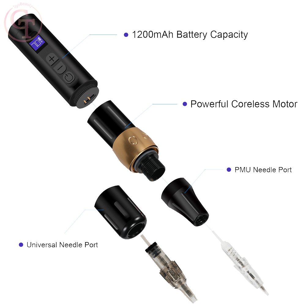 Powerful Rotary Wireless Eyebrow Tattoo Machine with Universal Needle Strong Motor Permanent Makeup Machine