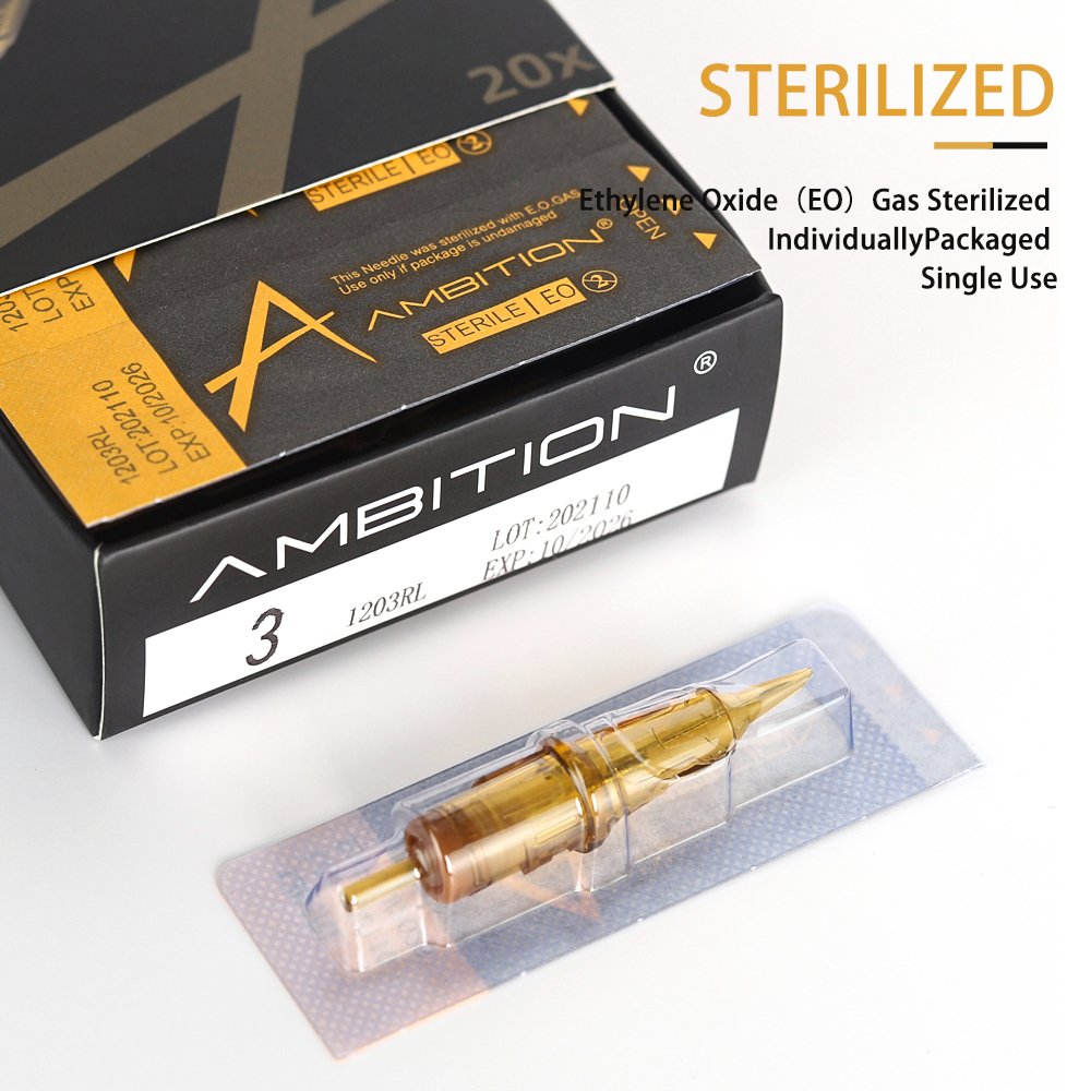 Ambition Wholesale 20pcs 0.35mm RL RS Tattoo Needle Professional Round Liner Curved Magnum Tattoo Cartridges For Tattoo Machine