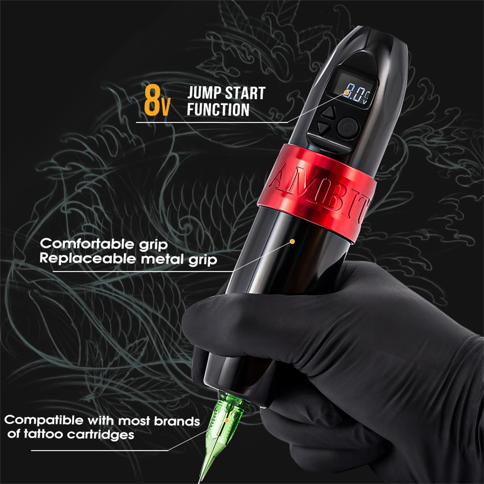 Ambition Troll 2400mAh Strong Coreless Motor 4mm Stroke Professional Rotary Wireless Tattoo Pen Gun Machine for Artist Body Art