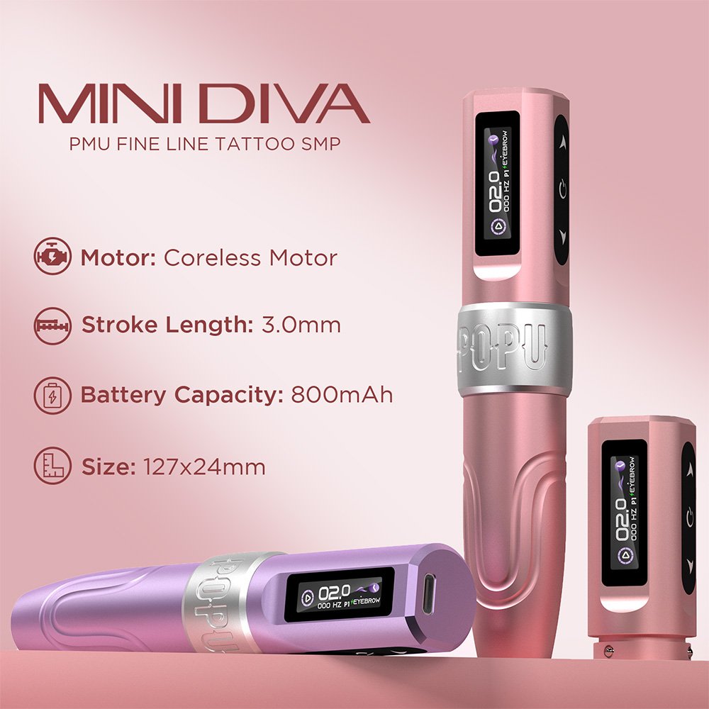 2024 POPU Mini Diva Ultra Low Voltage 2V Extra battery Pack Permanent Makeup Machine smp Wireless PMU Tattoo Pen Machine