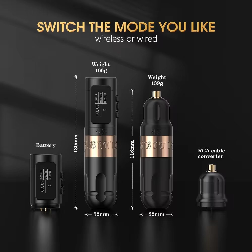 Ambition Vibe 1800mAh 2.5-3.5-4.0-4.5mm Stroke Brushless Motor Professional Wireless Tattoo Pen Machine for Body Art