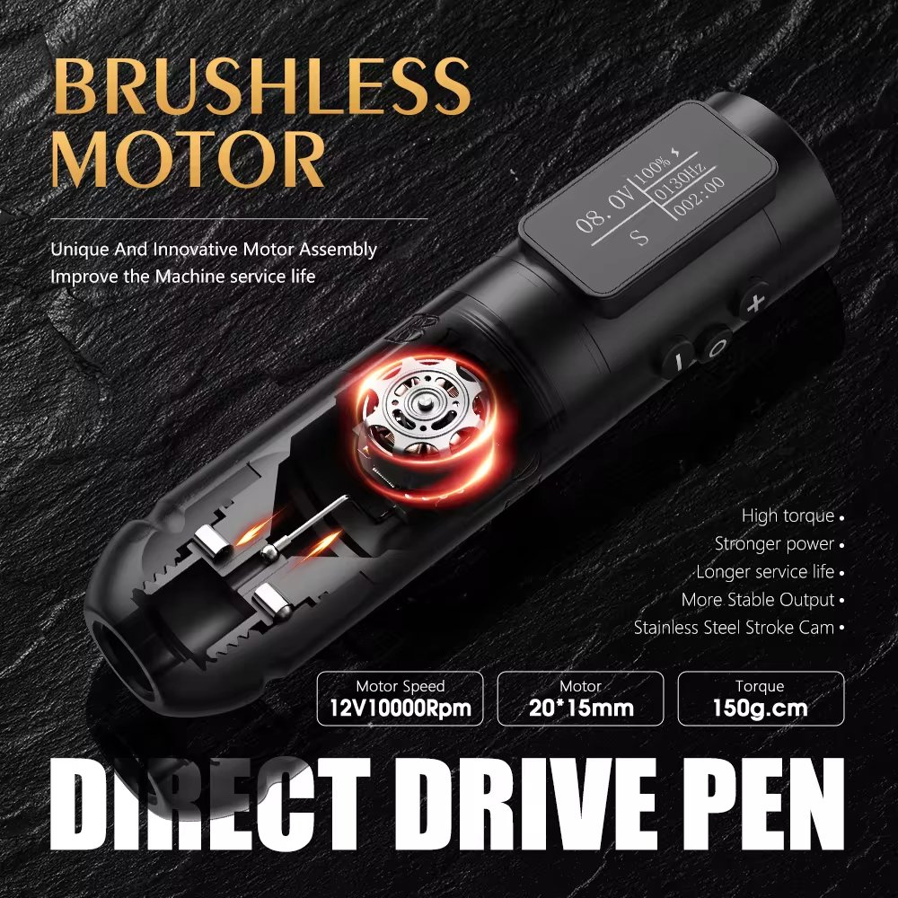 Ambition Vibe 1800mAh 2.5-3.5-4.0-4.5mm Stroke Brushless Motor Professional Wireless Tattoo Pen Machine for Body Art
