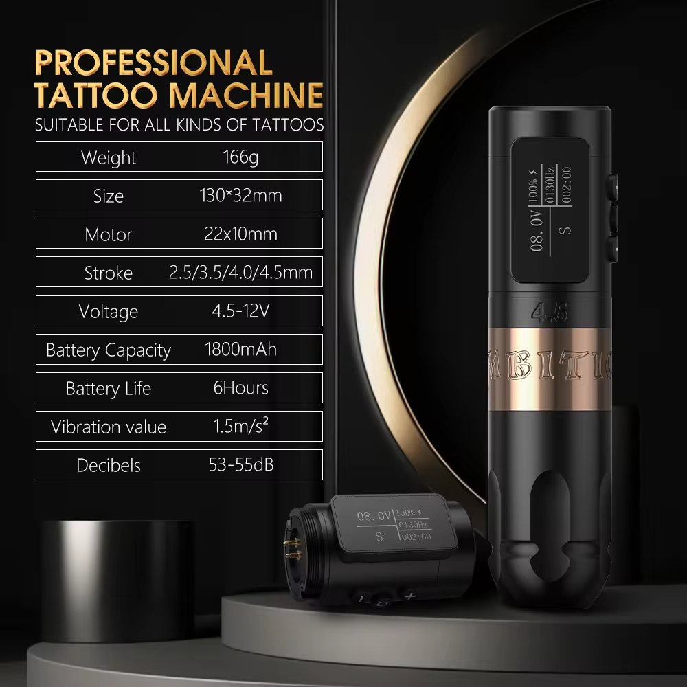 Ambition Vibe 1800mAh 2.5-3.5-4.0-4.5mm Stroke Brushless Motor Professional Wireless Tattoo Pen Machine for Body Art