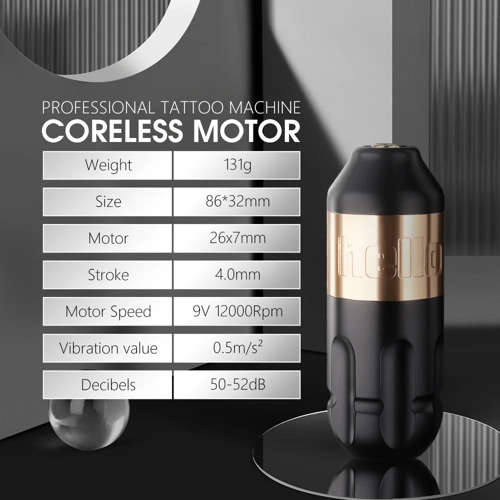 Ambition Hello 3.5mm/4mm Stroke Powerful Coreless Motor RCA Interface Professional Short Rotary Tattoo Pen Machine for Body Art
