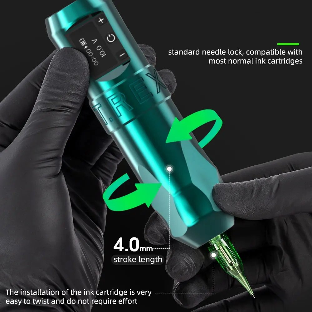 Ambition Trex 4mm Stroke Powerful Coreless Motor Professional Wireless Tattoo Machine with Cartridge Needle for Body Art