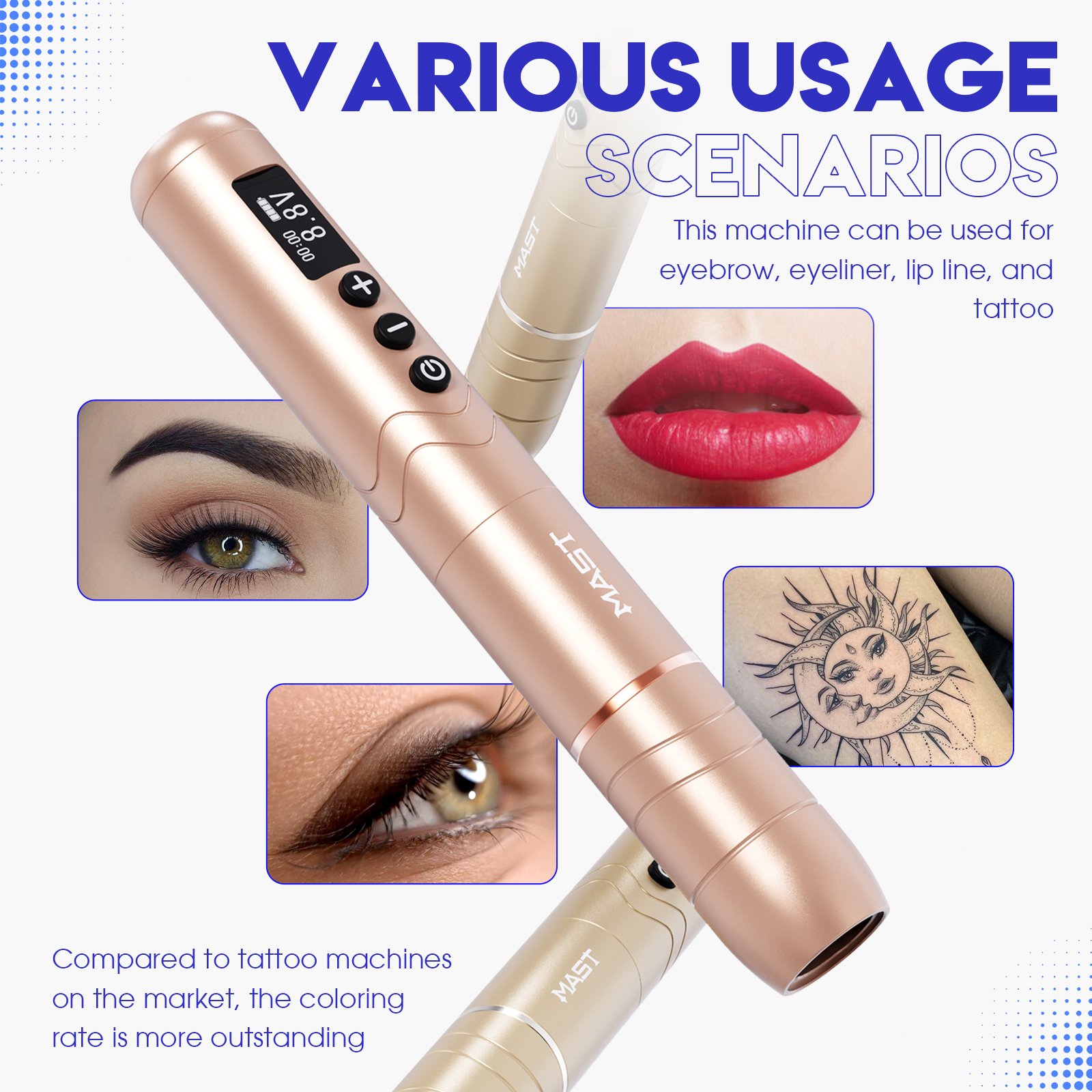 Mast Nano2 Pink Double Battery Wireless Permanent Makeup Tattoo Pen Machine Lips Eyeline Eyebrows PMU Device