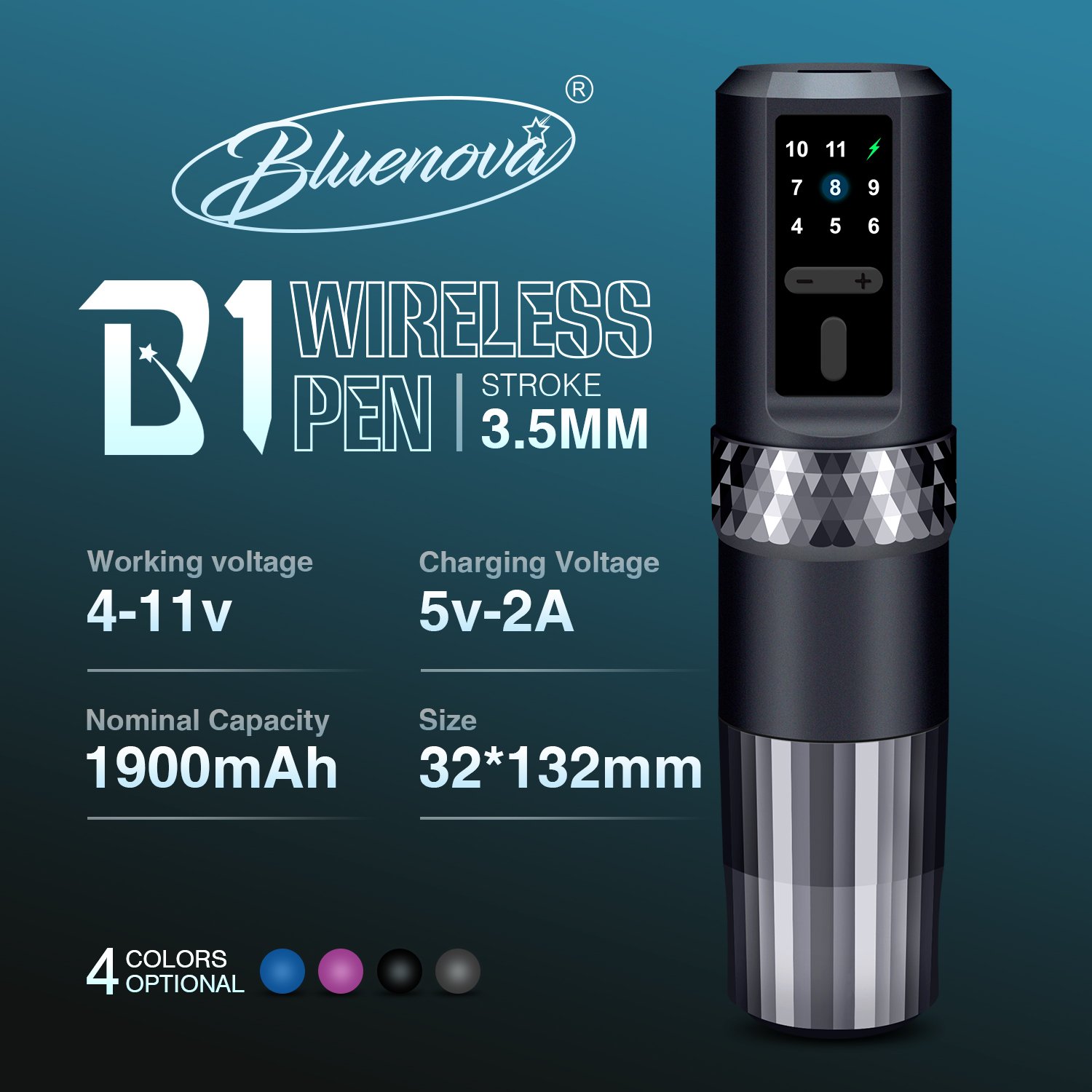 Bluenova 1900 Mah Professional Wireless Rotary Tattoo Gun Tattoo Pen Machine