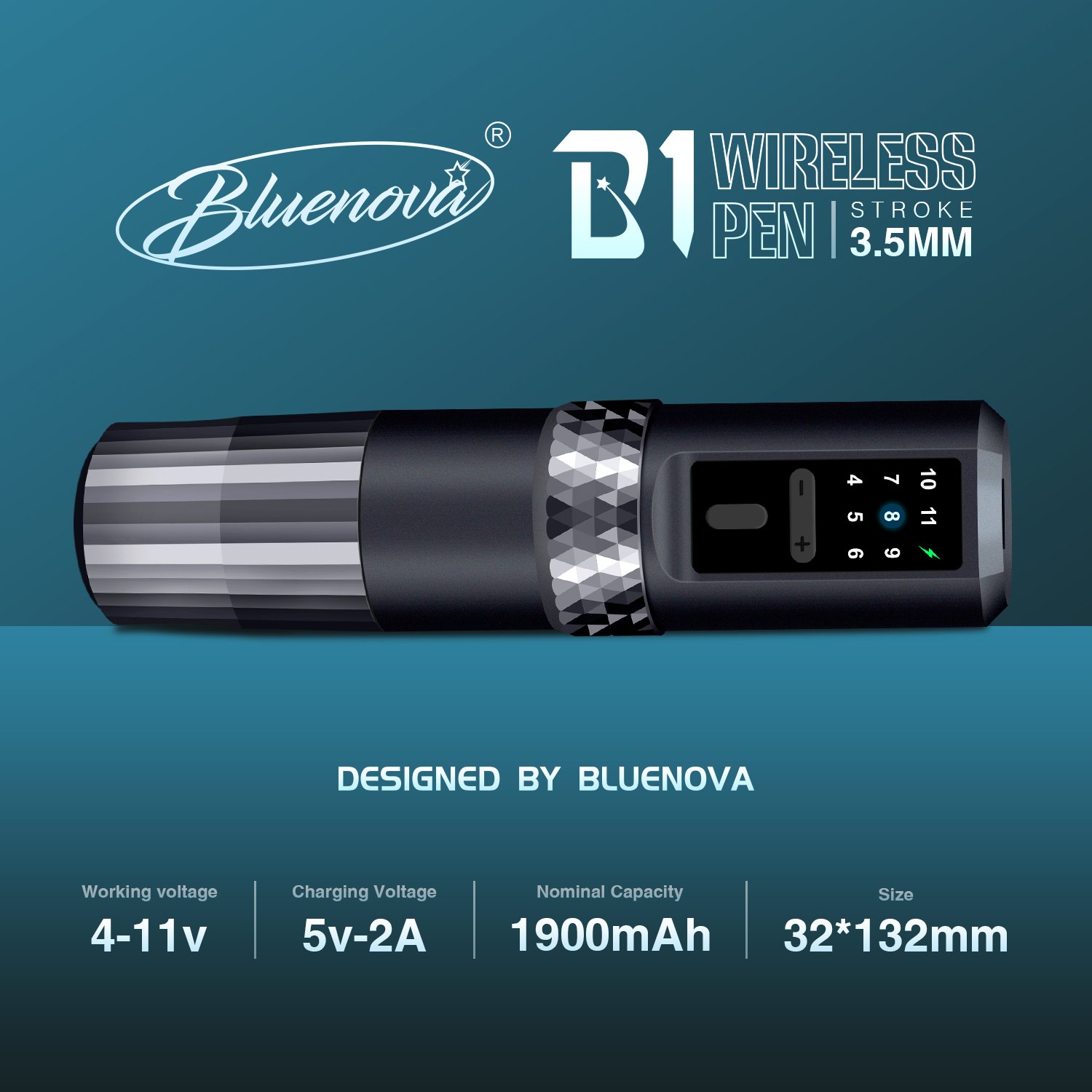 Bluenova 1900 Mah Professional Wireless Rotary Tattoo Gun Tattoo Pen Machine