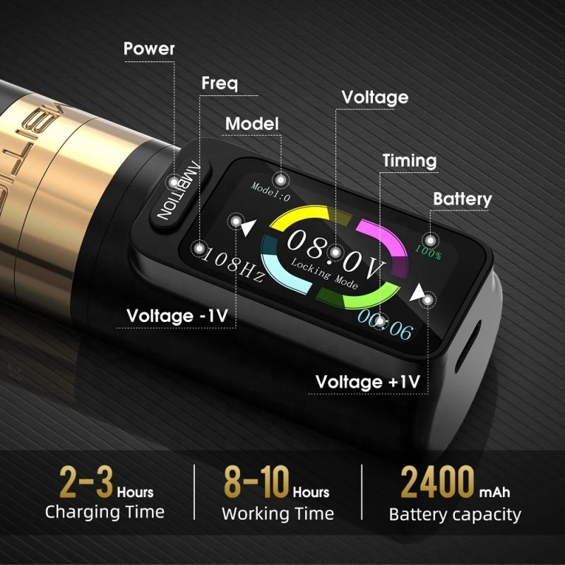 Permanent Makeup LED Display Tattoo Cartridge Needles Wireless Tattoo Machine Kit