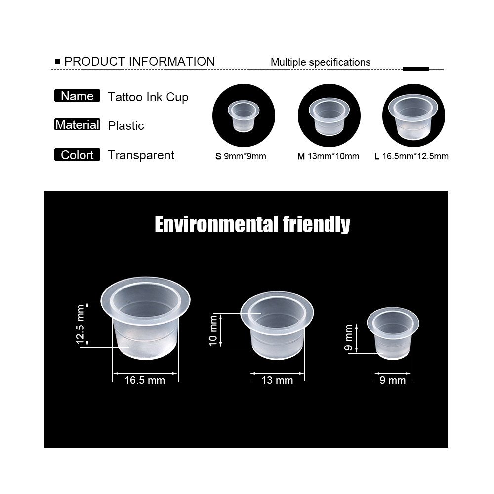 1000/Pack S/M/L Size White Plastic Disposable Ink Cups Professional Microblading Permanent Makeup Clear Tattoo Ink Caps