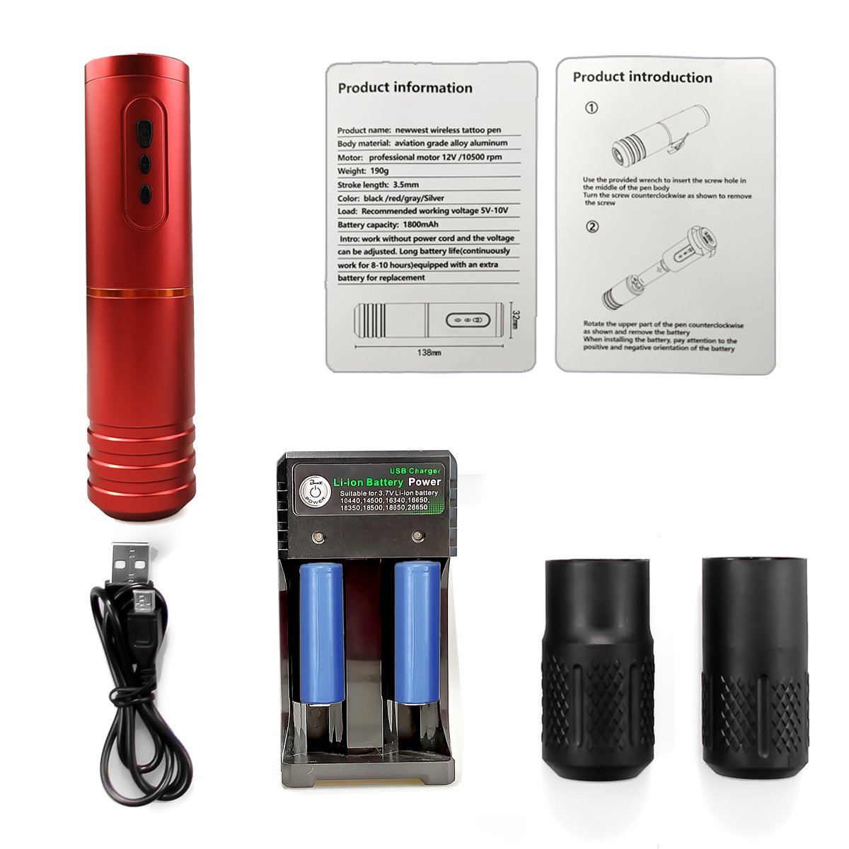 New&Hot alloy Aluminium Red Wireless Tattoo Machine Pen Battery Pen Tattoo Machine Pen for Permanent Makeup