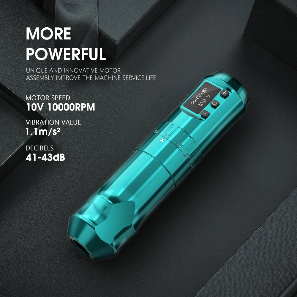 Ambition 2.4-4.2mm Adjustable Stroke Professional Wireless Rotary Tattoo Pen Machine with Double Battery for Artists Body Art