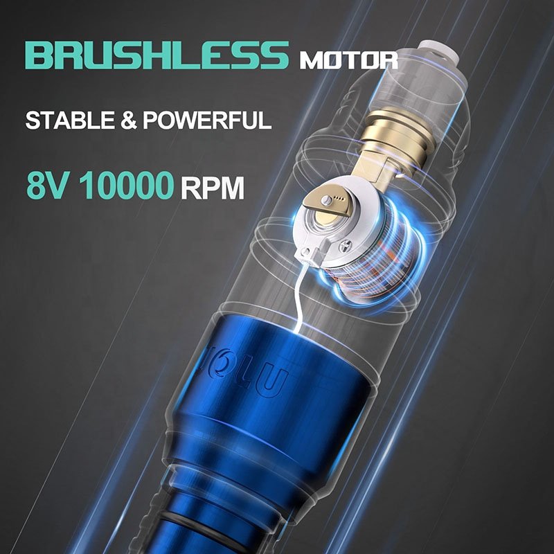 Wholesale Wolu Portable Blue Electric Flux Adjustable Stroke Eyebrow Tattoo Gun Pen Set Rotary Wireless Full Tattoo Machine Kit