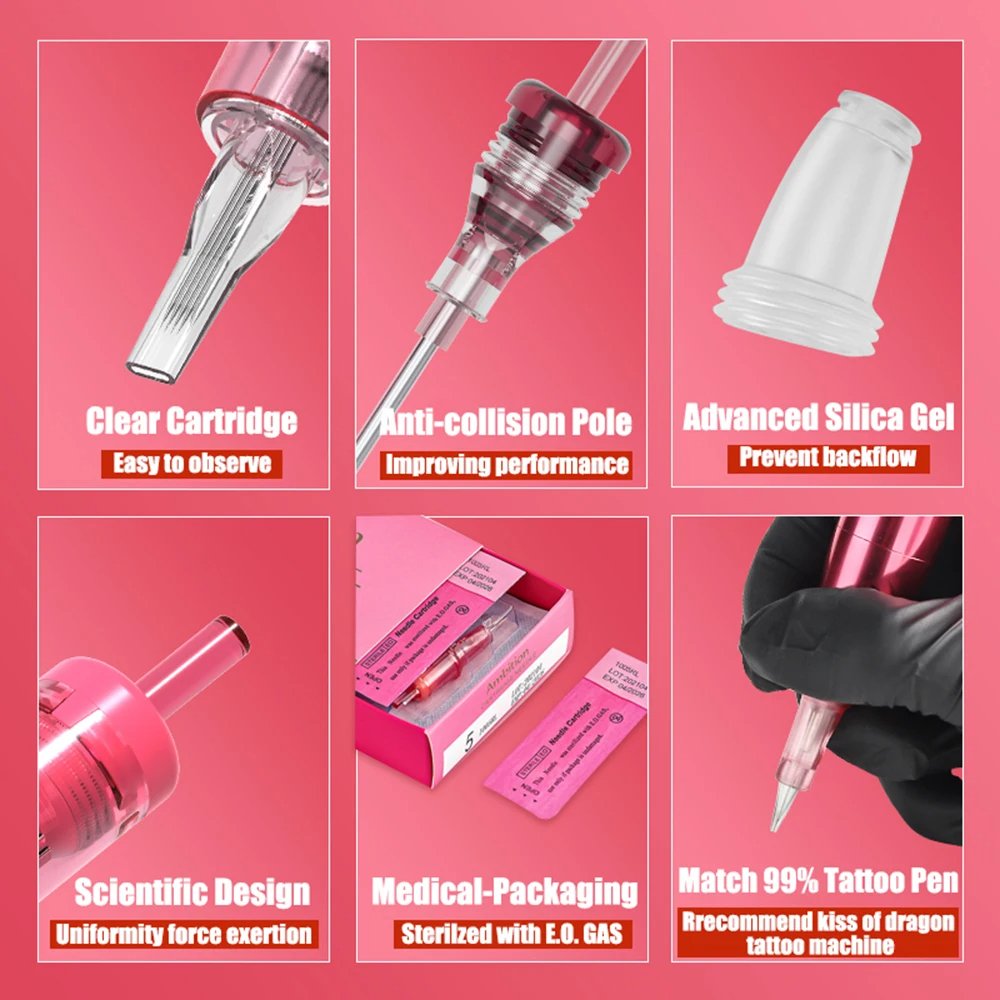 Ambition Pink RL/F 20pcs 0.18mm 0.25mm 0.3mm 0.35mm Round Liner Mix 1RL 3RL 5RL 5F 7F SMP P M U Tattoo Cartridge Needle