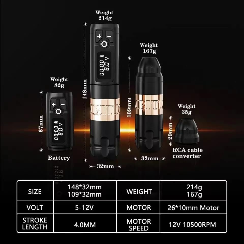 Ambition Soldier Tattoo Machine Kit Complete Rotary Wireless Tattoo Pen Gun Kit with 20pcs Cartridge Needles and Ink for Artists