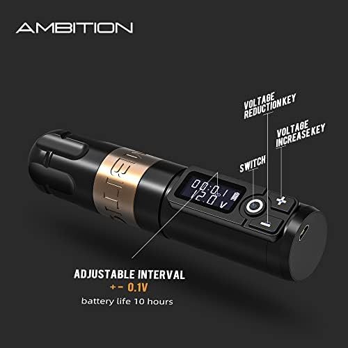 Ambition Soldier Tattoo Machine Kit Complete Rotary Wireless Tattoo Pen Gun Kit with 20pcs Cartridge Needles and Ink for Artists