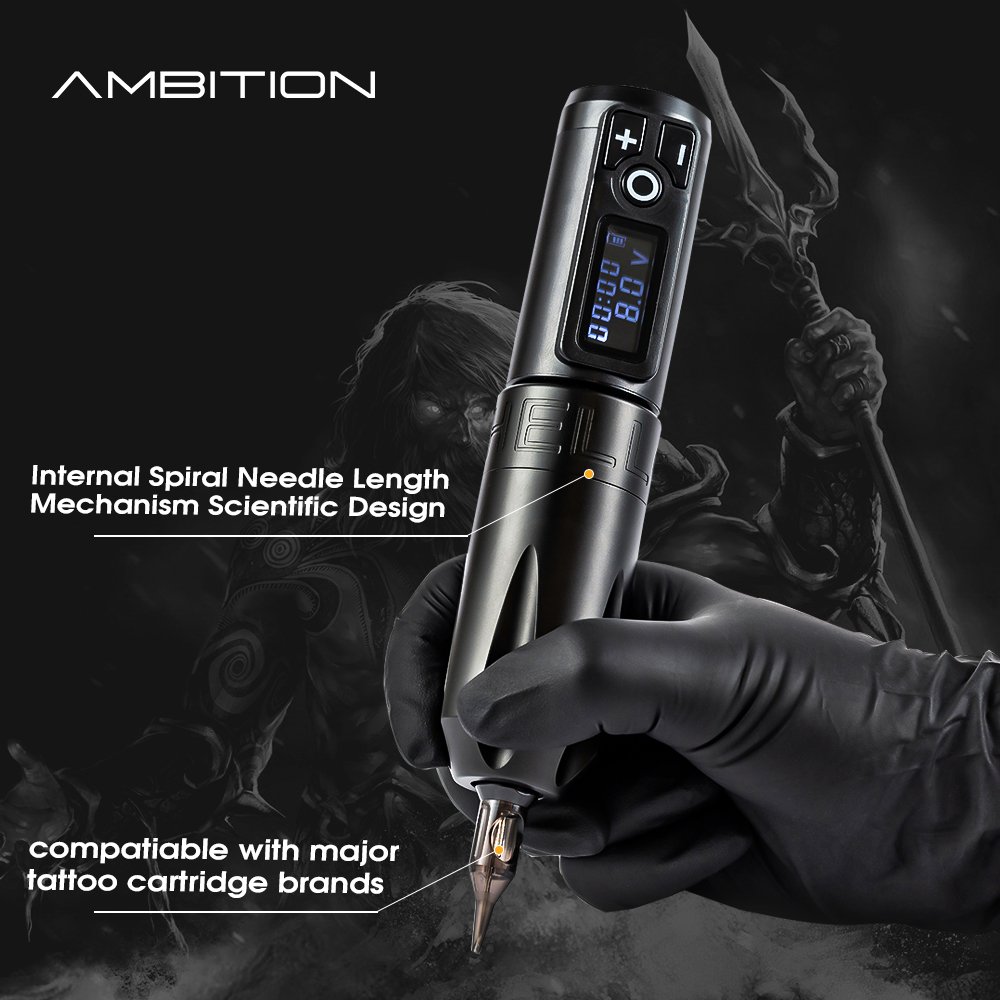 Ambition Trident 4mm Stroke 2400mAh Digital Display Battery Professional Wireless Rotary Tattoo Pen Machine For Body Art