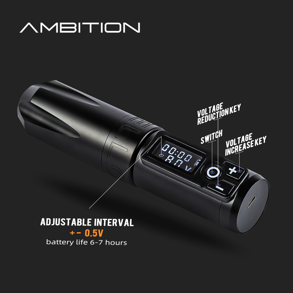 Ambition Trident 4mm Stroke 2400mAh Digital Display Battery Professional Wireless Rotary Tattoo Pen Machine For Body Art