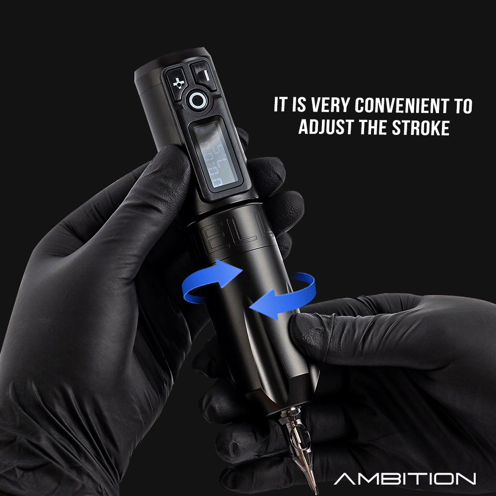 Ambition Trident 4mm Stroke 2400mAh Digital Display Battery Professional Wireless Rotary Tattoo Pen Machine For Body Art