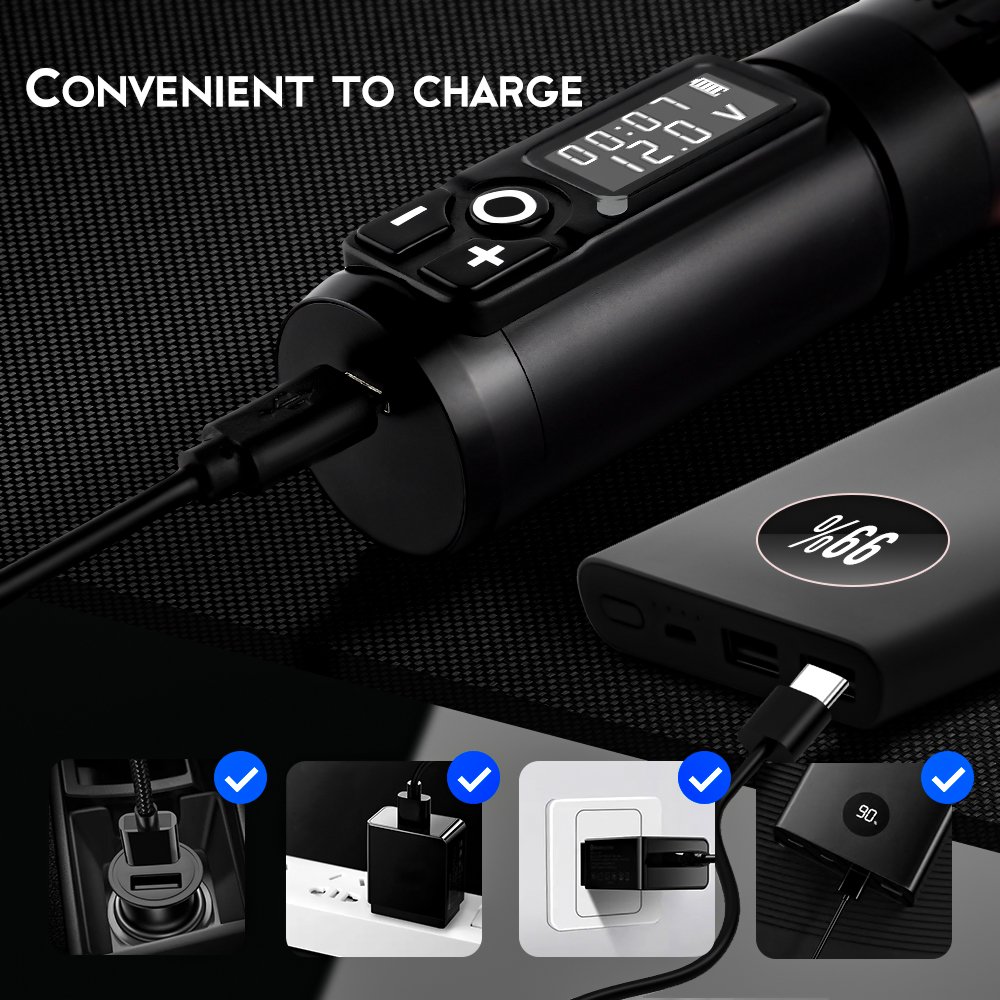 Ambition Trident 4mm Stroke 2400mAh Digital Display Battery Professional Wireless Rotary Tattoo Pen Machine For Body Art