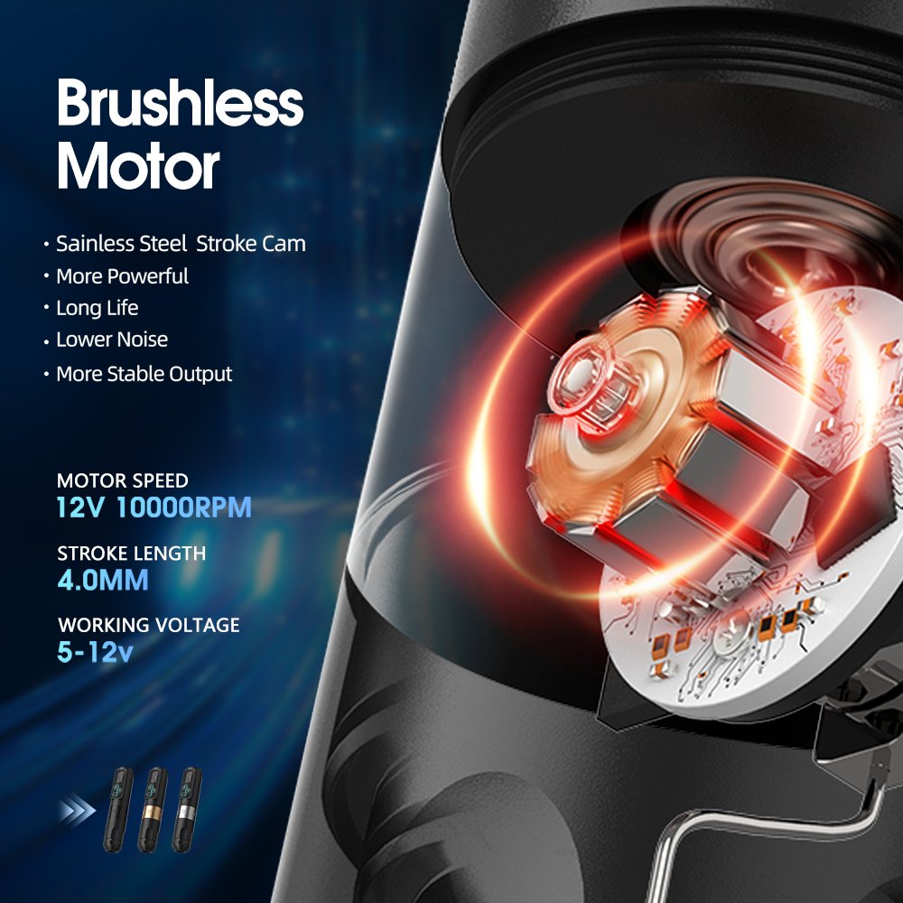 Ambition Vibe 2400mAh Brushless Motor 2.5/3.5/4.0/4.5mm Professional Wireless Tattoo Machine Pen Kits with 3pcs Spare Motor