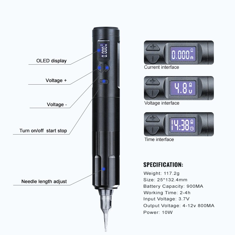 Tattoo factory offer! 2022 Latest thinnest 2-4 hour wireless permanent makeup machine tattoo pen with low voltage start function