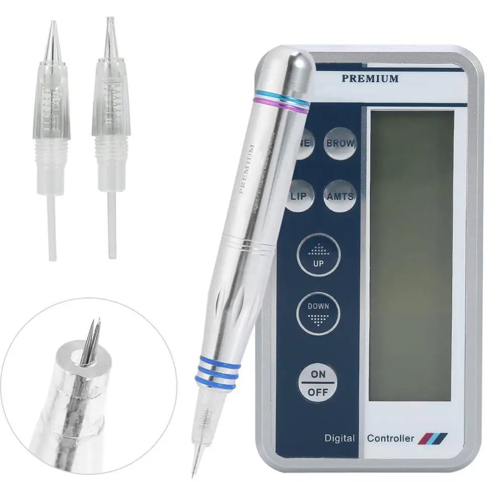 Top Grade Permanent Makeup Digital Pen Professional Eyebrow Lip Eyeliner Tattoo Machine Set + Microblading Gun Cartridge Needles