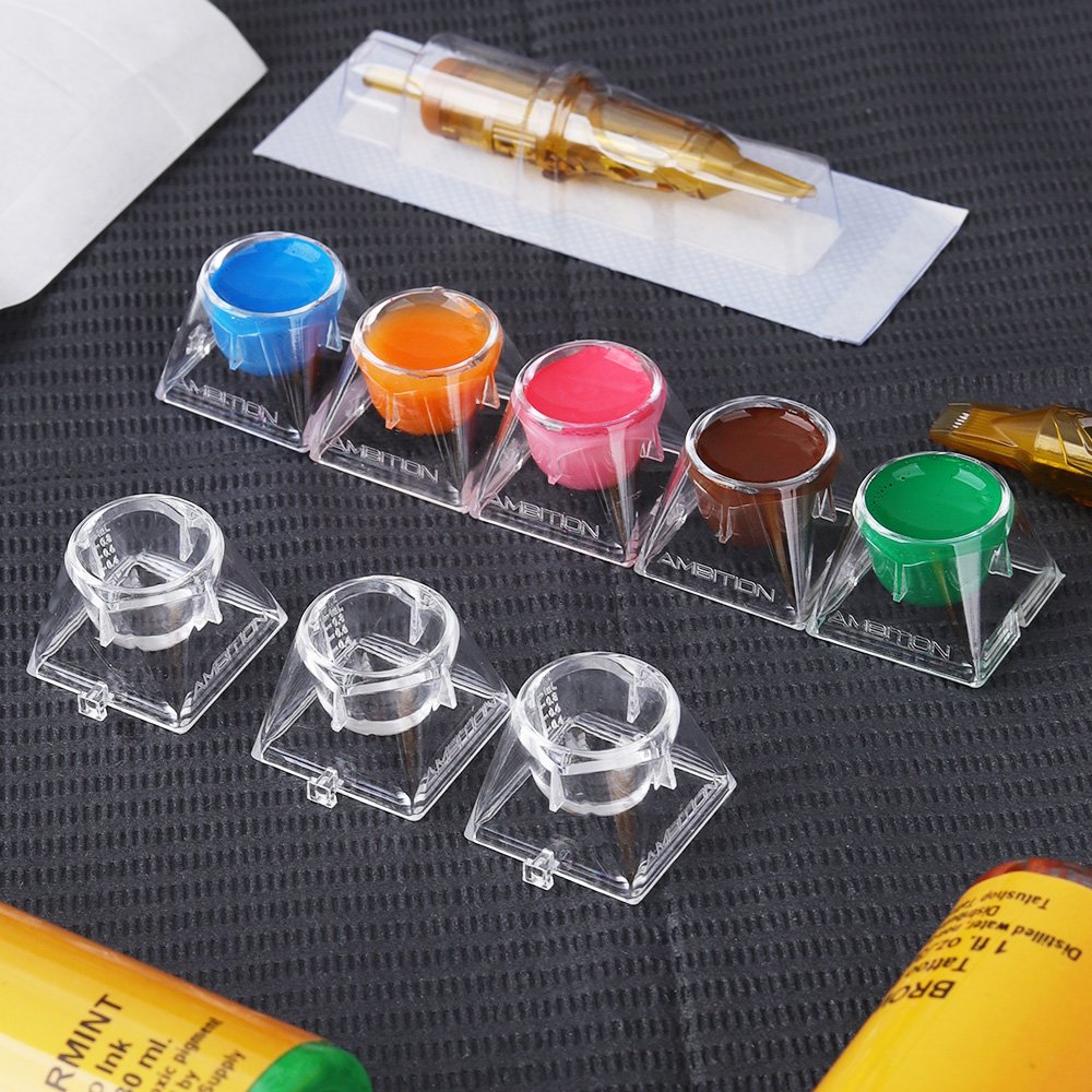 Clear 240pcs Disposable Tattoo Ink Cups Stable Base Sterilized Bag Tattoo Needle Cartridge Holder
