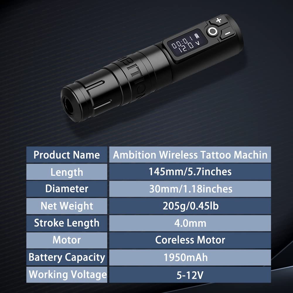 Ambition Storm Wand Powerful Coreless Motor Rotary Wireless Tattoo Machine Pen Set Tattoo Gun Kit with Cartridge for Body Art