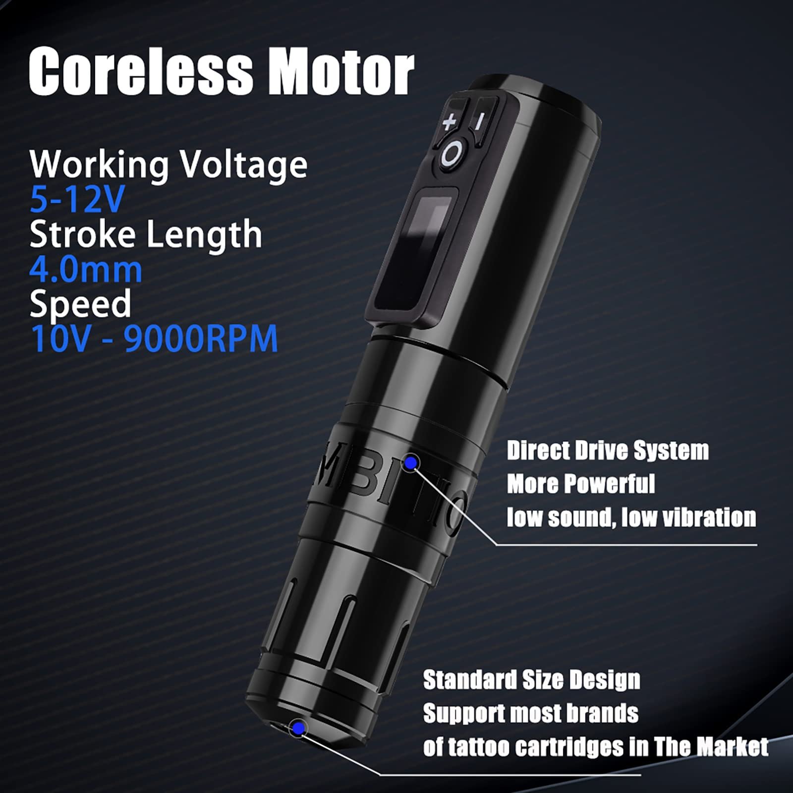 Ambition Storm Wand Powerful Coreless Motor Rotary Wireless Tattoo Machine Pen Set Tattoo Gun Kit with Cartridge for Body Art