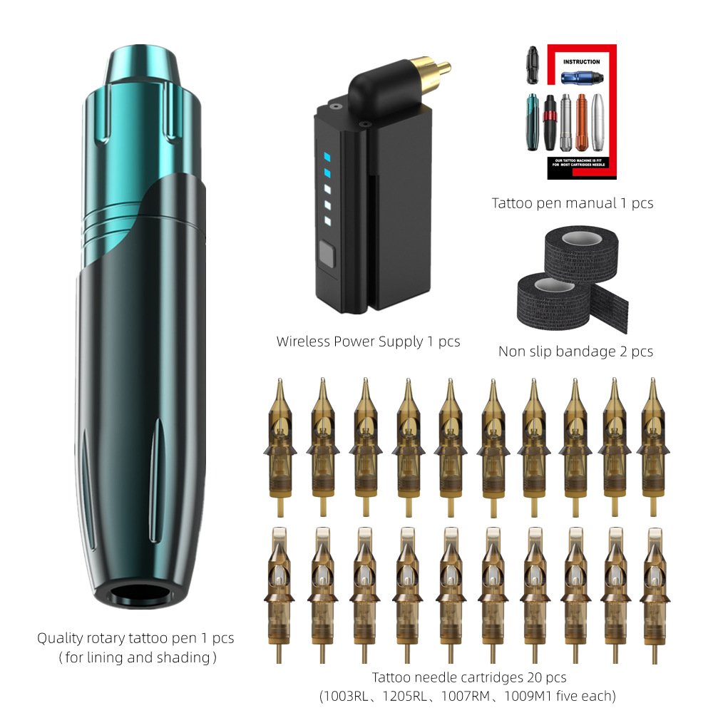 Professional New Model RCA Rotary Tattoo Machine Gun Kit RCA Connector Aluminum Gold Green Electric with Permanent Feature