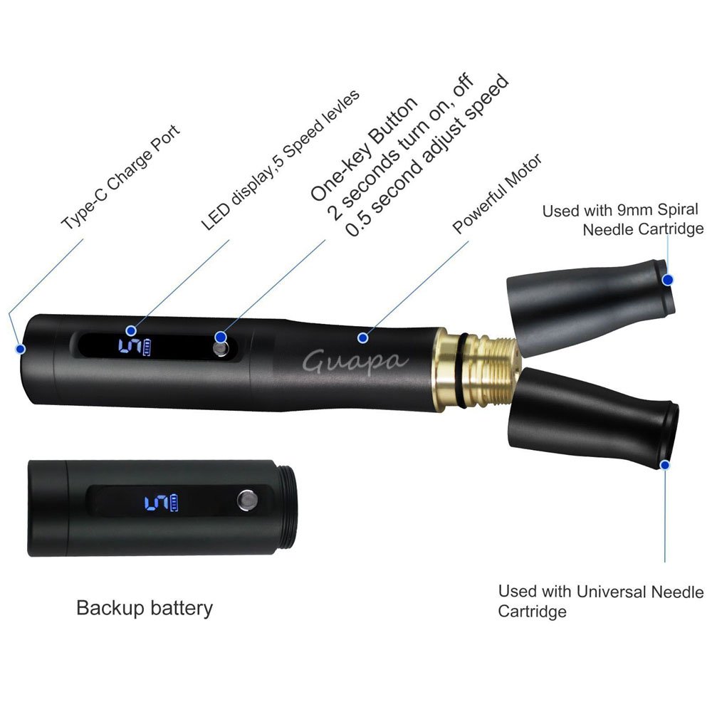 Newest Permanent Makeup Tattoo Machine with 2 Head Digital Eyebrow Tattoo Machine Pen Universal Tattoo Cartridge Needles