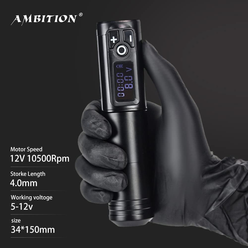 Ambition Ninja Professional Powerful Motor Wireless Rotary Tattoo Pen Machine with Double Battery for Artists Body Art