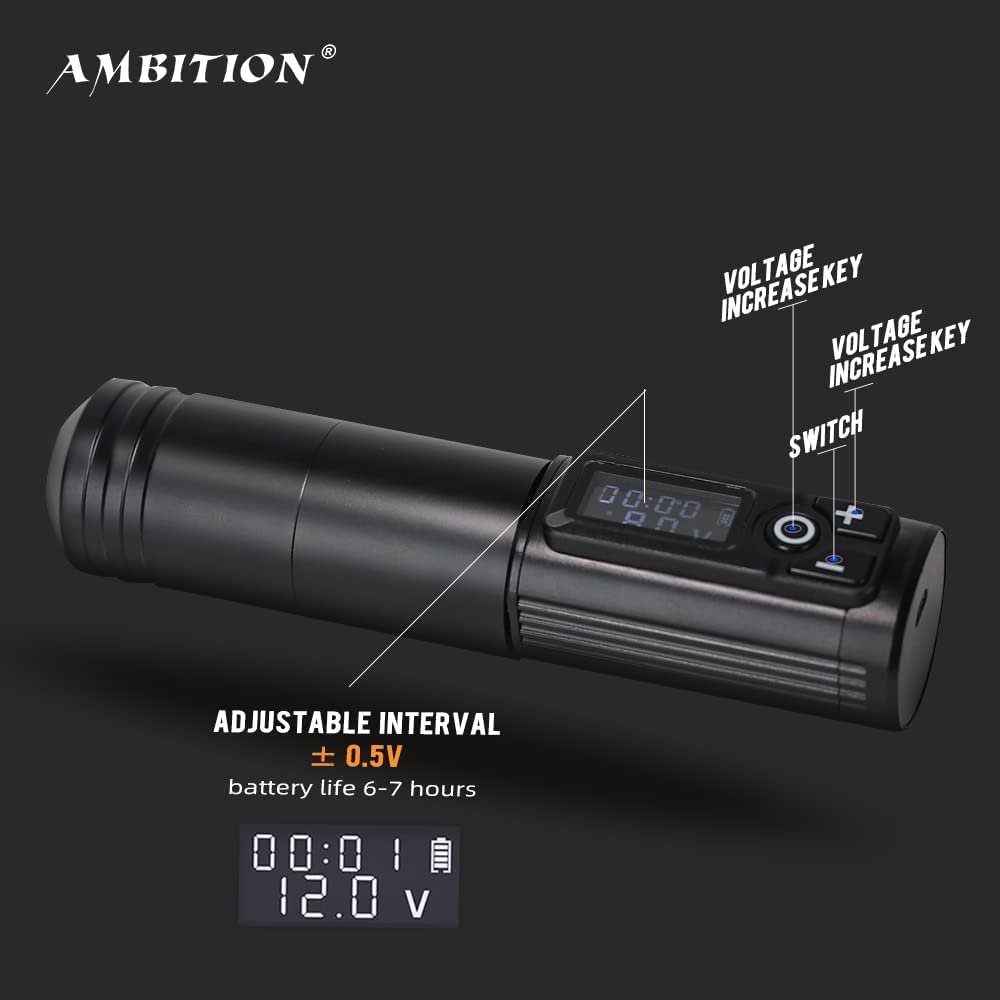 Ambition Ninja Professional Powerful Motor Wireless Rotary Tattoo Pen Machine with Double Battery for Artists Body Art