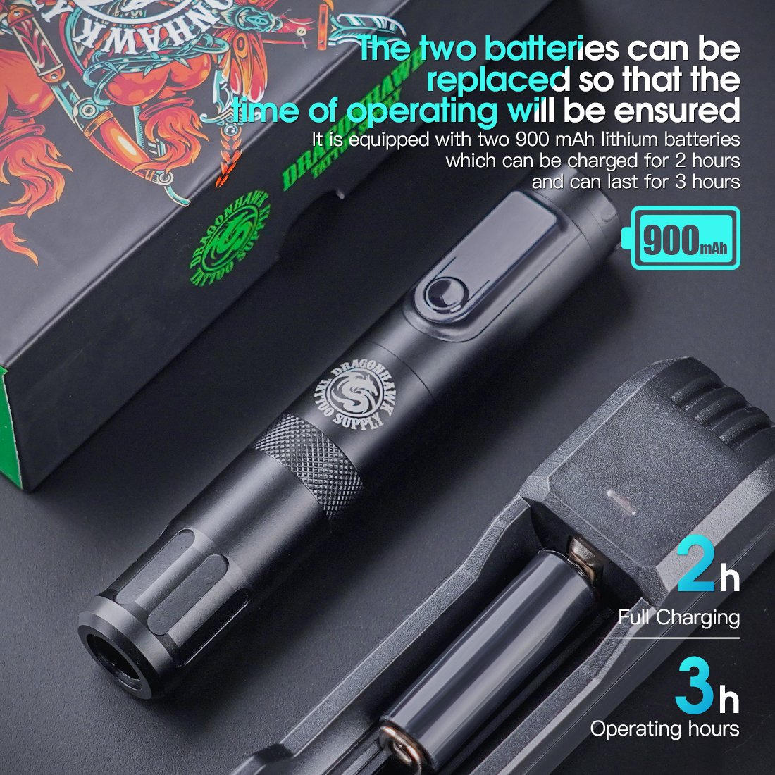 Tattoo Supplies Dragonhawk X4 Tattoo Pen with Replace Battery Wireless Tattoo Rotary Machine gun