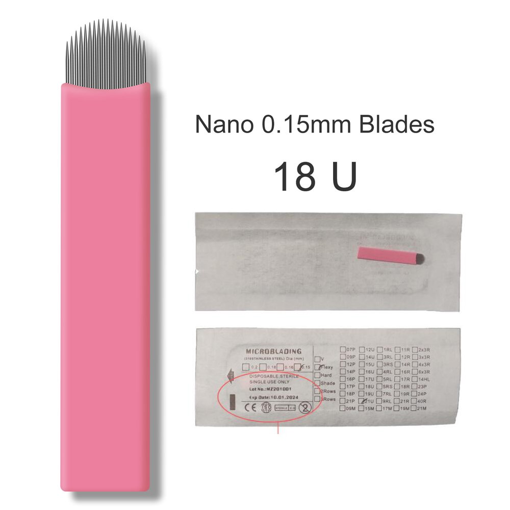 Sharpest Pink 0.15mm Manual Microblading Blade Needle Eyebrow Permanent Makeup Embroidery Micro Nano Blade Needle OEM Customized