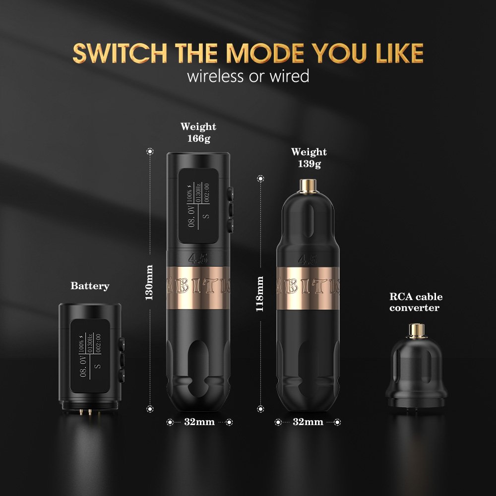 Ambition Vibe 2400mAh 2.5mm/3.5mm/4.0mm/4.5mm Stroke Professional Brushless Motor Wireless Tattoo Pen Machine for Body Art