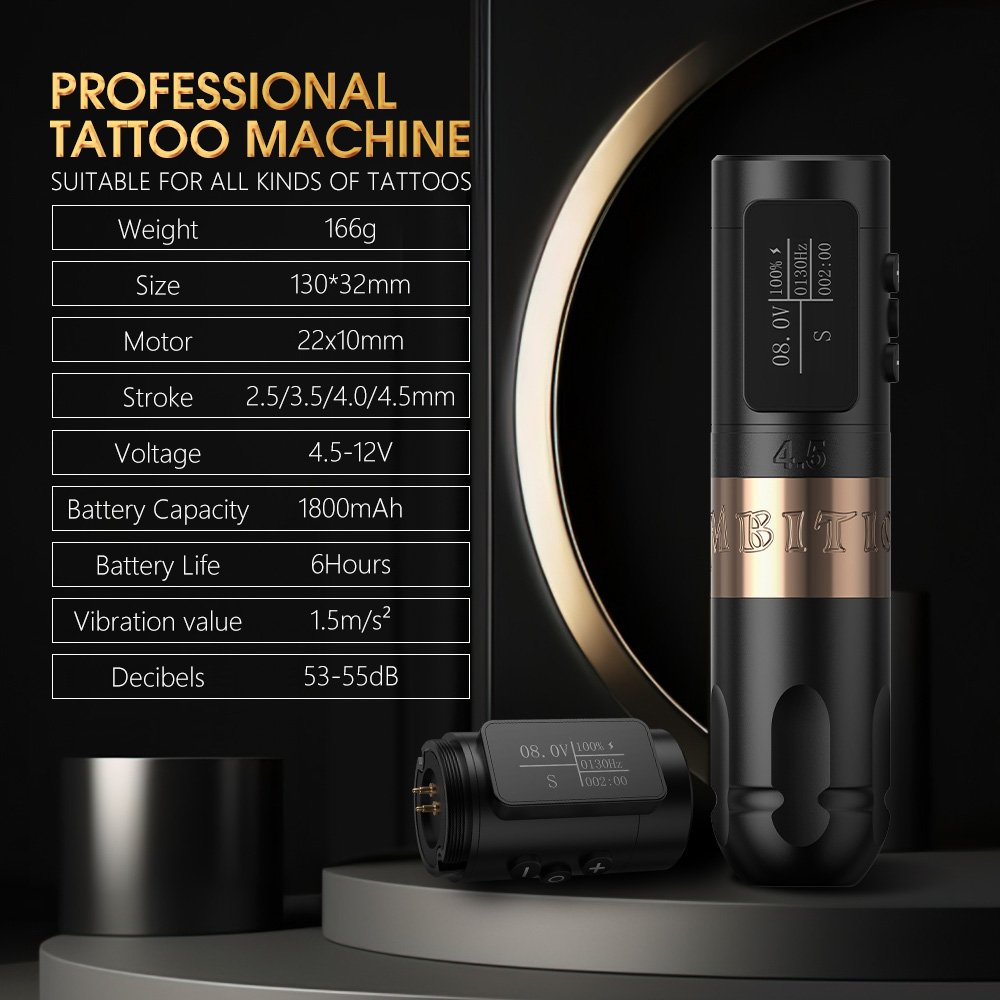 Ambition Vibe 2400mAh 2.5mm/3.5mm/4.0mm/4.5mm Stroke Professional Brushless Motor Wireless Tattoo Pen Machine for Body Art