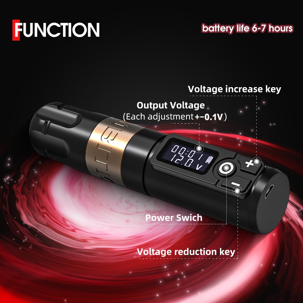 Ambition Soldier 2400mAh Powerful Coreless Motor 4mm Stroke Wireless Rotary Tattoo Pen Machine with Double Battery for Body Art