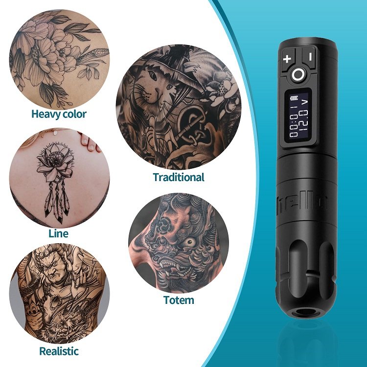 Ambition Soldier 2400mAh Powerful Coreless Motor 4mm Stroke Wireless Rotary Tattoo Pen Machine with Double Battery for Body Art