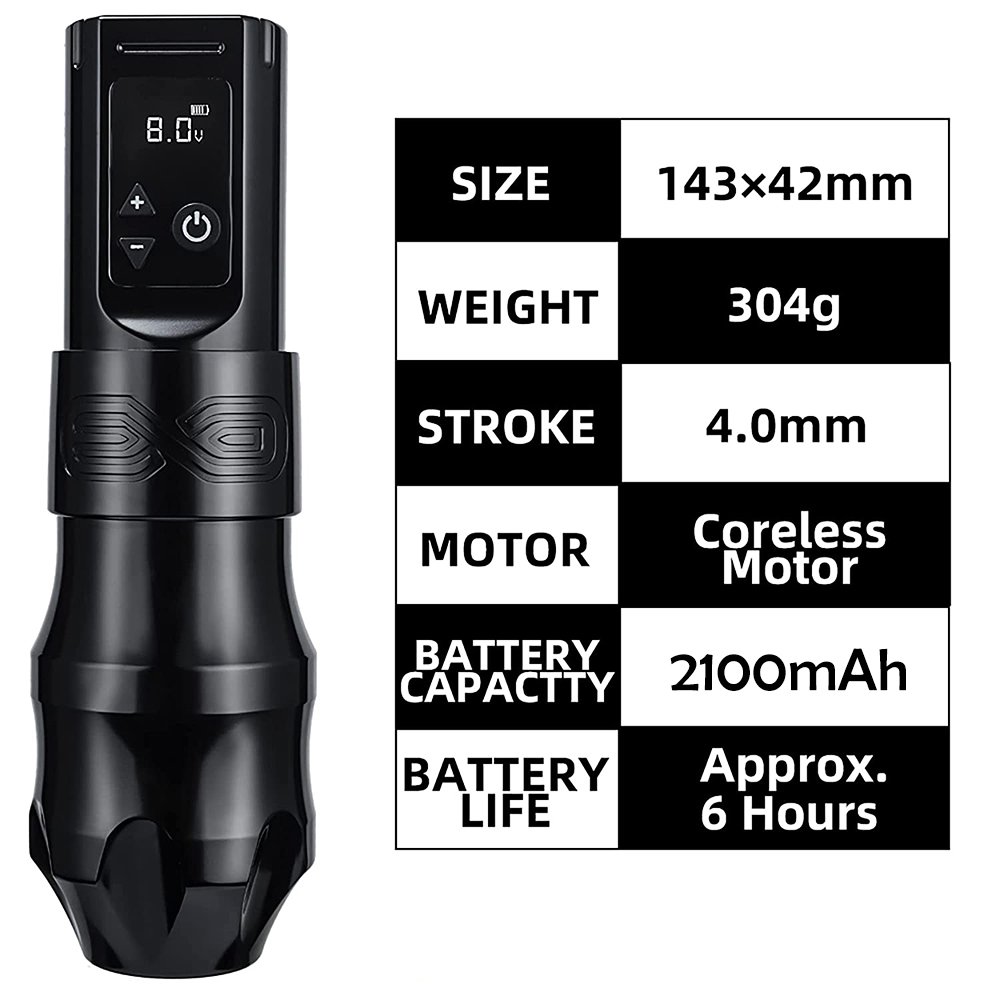 XNET Moteng Powerful Coreless Motor 4mm Stroke Professional Wireless Tattoo Machine Pen Gun for Tattoo Artist