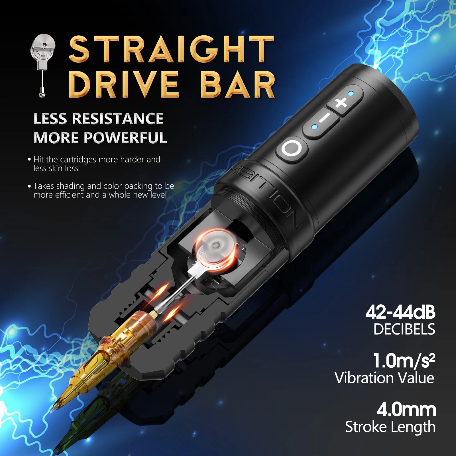 Ambition Flash Max 2400mAh 4mm Stroke Powerful Brushless Motor Straight Drive Rod Wireless Tattoo Machine Pen for Body Art