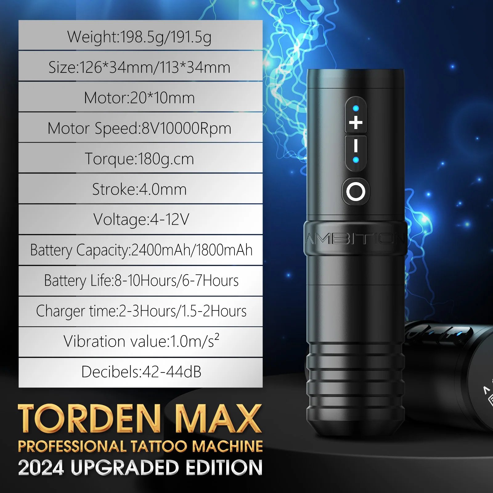 Ambition Flash Max 2400mAh 4mm Stroke Powerful Brushless Motor Straight Drive Rod Wireless Tattoo Machine Pen for Body Art